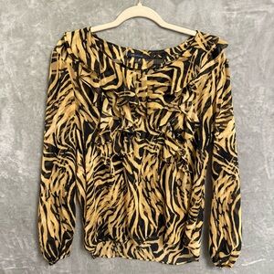 Anne Klein yellow and black animal style print chiffon blouse.